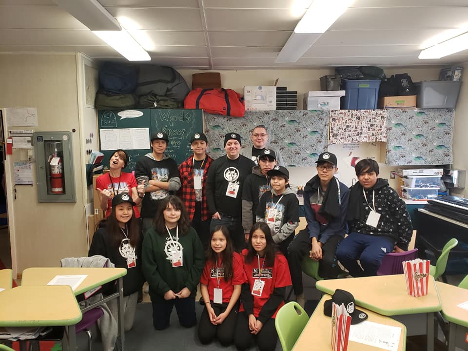 With Director Jeff Barnaby, Writer Karen Walton and filmmaking Dene students at Kaw Tay Whee school in Dettah, Northwest Territories